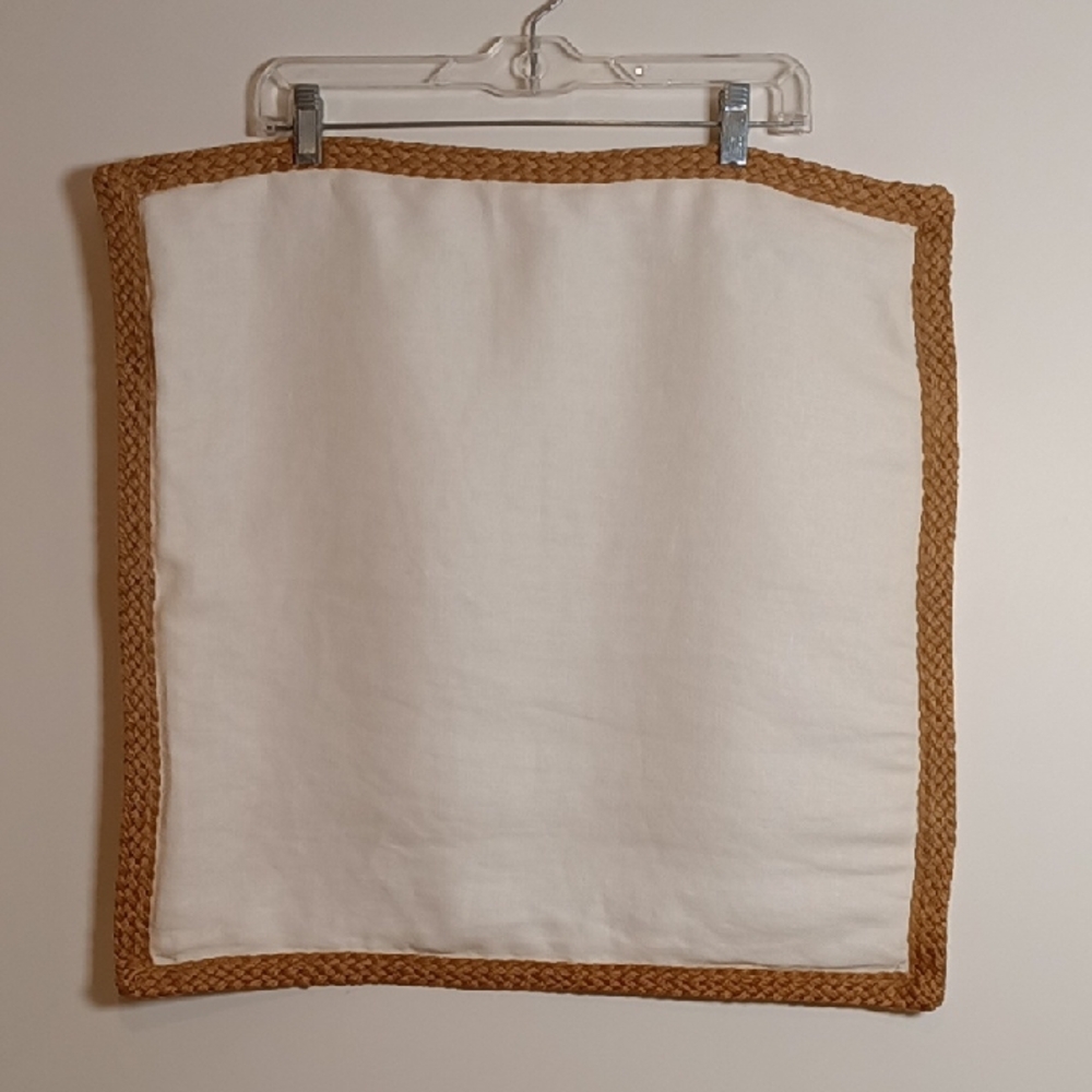 Pottery Barn Linen Pillow with Jute Border White/Tan 20 x 20"
